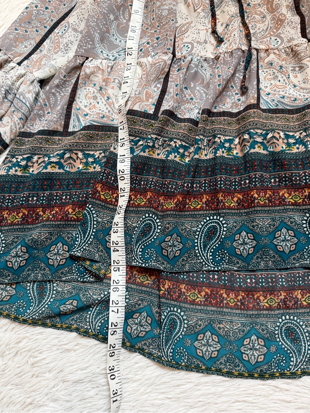 Knox Rose Teal and Cream Paisley print boho Tunic blouse - Picture 13 of 17
